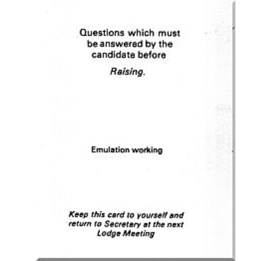 Craft Emulation Raising question card for the Third Degree
