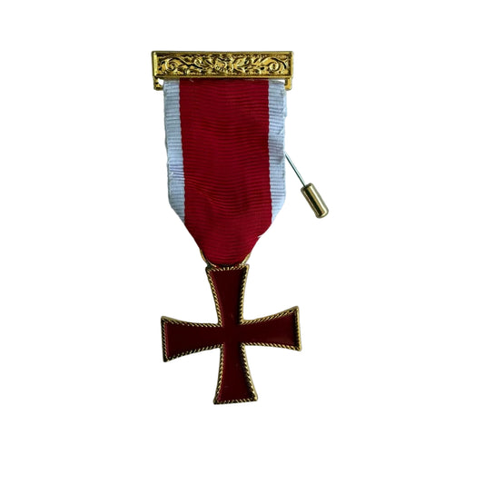 Knights Templar breast jewel with red cross on ribbon